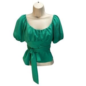 Boho Chic Babydoll Top Womens Small Milkmaid Puff Sleeve Tie Waist Romantic